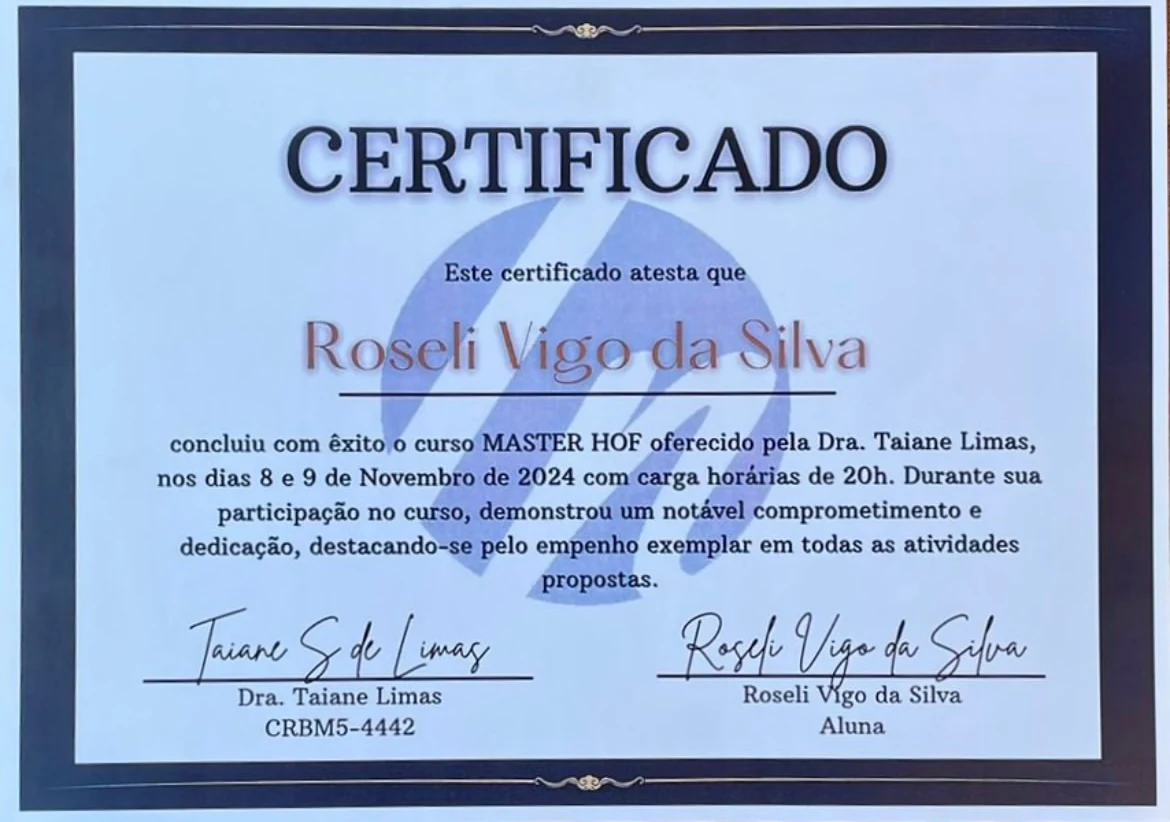 Certificado Master HOF de Rose Vigo