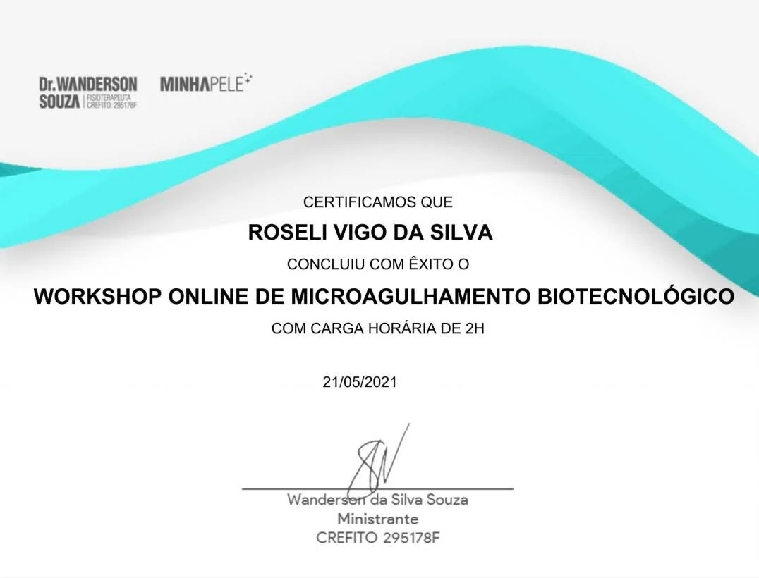 Certificado de formação em microagulhamento de Rose Vigo